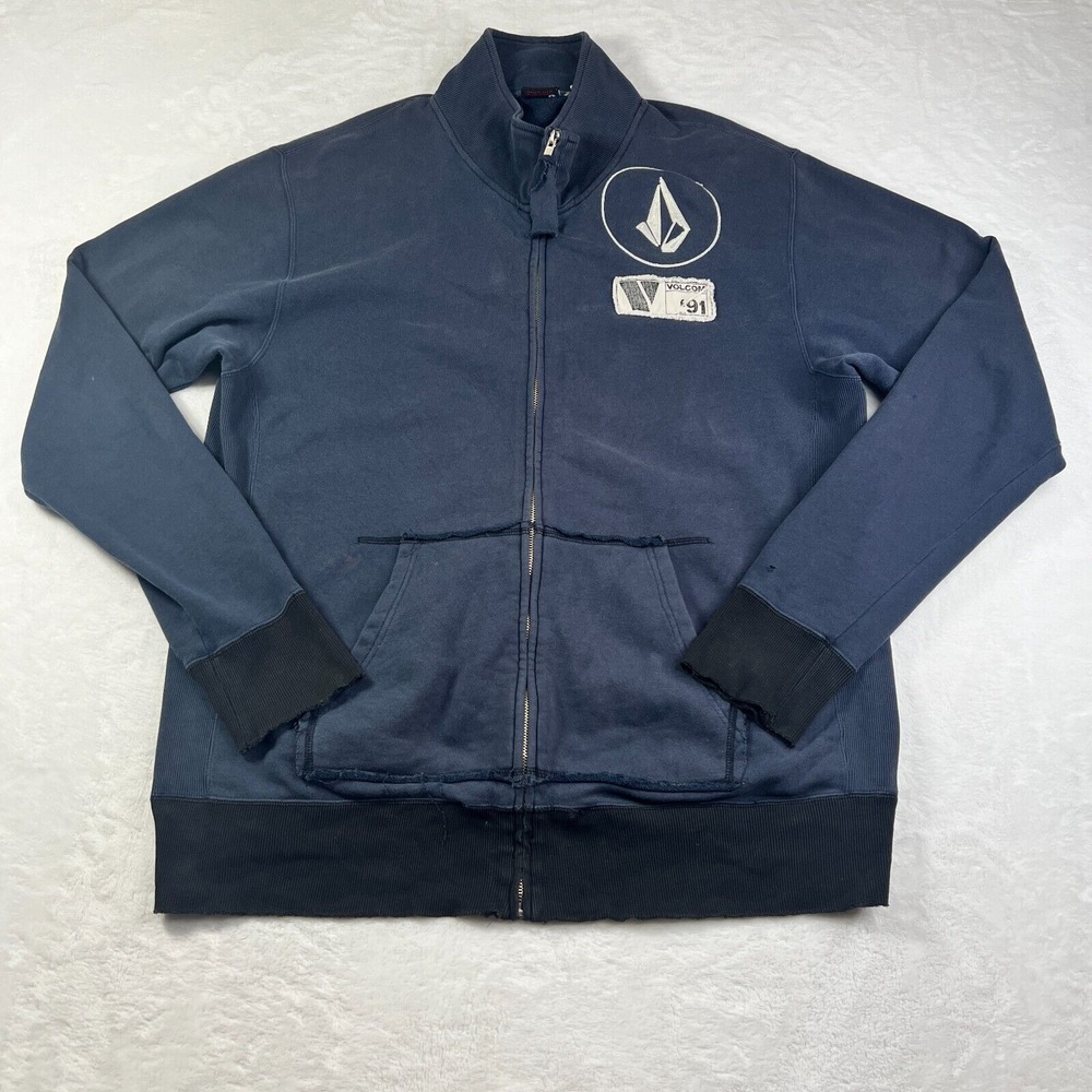 Vintage Volcom Full Zip Up Skater Grunge Y2K Men's XL Blue Sweater Mock Neck